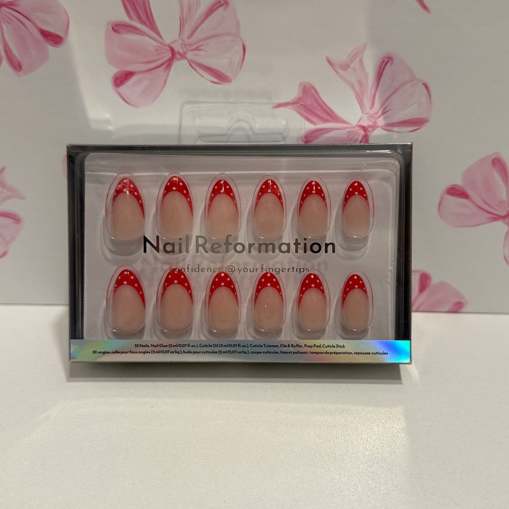 Nail Reformation Red Polka Dot French Tip‎ Press-On Nails Short Almond
